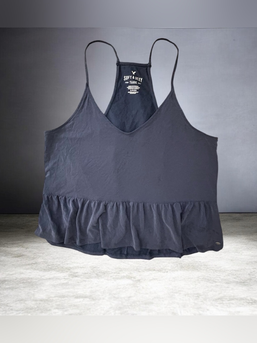 American Eagle Outfitters, "Soft & Sexy" Charcoal Blue Peplum Babydoll Tank SP